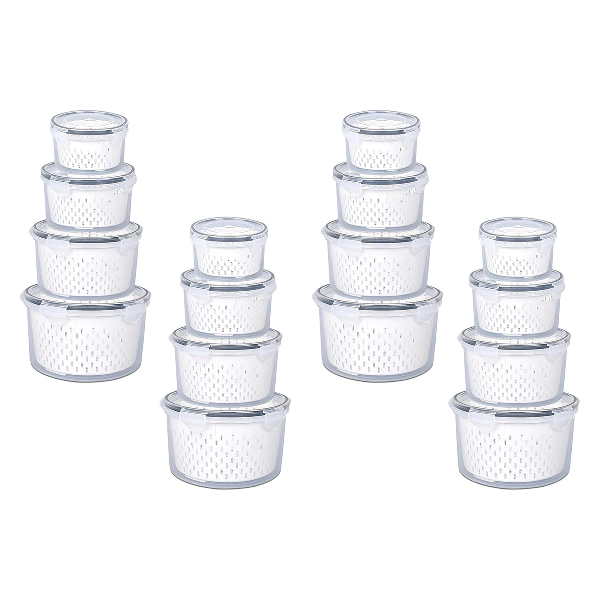 Kuber Industries 16 Pcs Food Containers | Round Storage Box for Fridge | Vegetable Fruit Strainer Basket | Refrigerator Storage Box | Containers With Airtight Lid | HXP00285 | Transparent| Pack of 4