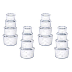 Kuber Industries 16 Pcs Food Containers | Round Storage Box for Fridge | Vegetable Fruit Strainer Basket | Refrigerator Storage Box | Containers With Airtight Lid | HXP00285 | Transparent| Pack of 4