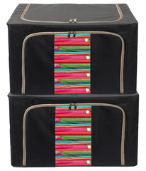 Kuber Industries Steel Frame Living Box, Closet Organizer, Cloth Storage Boxes for Wardrobe With Clear Window, 44Ltr.- Pack of 2 (Black & Grey)-44KM0304