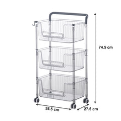Kuber Industries Pack of 6 Multipurpose Trolley Storage Organiser | 3 Layer Shelf | Trolley with Wheels for Kitchen Accessories | Large Capacity, Easy installation, Space Saving | 2123 | Transparent