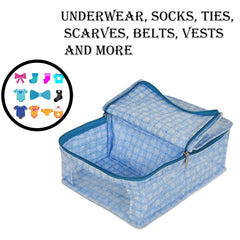 Heart Home Under Garment Kit | PVC Coated Check Design Innerwear Bag | Two Partition UG Kit for Man & Woman | Travel Toiletry Kit With Transparent View | Blue