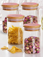 Kuber Industries Borosilicate Glass Jar with Printed Bamboo Lid|Kitchen Organizer Items and Storage|Multi-utility, Leakproof, Airtight Storage Jar for Cookies,Snacks,Tea,Coffee,Sugar|Pack of 4(1000ml)