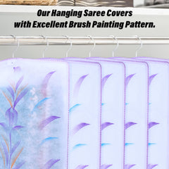 Kuber Industries Hanging Saree Cover | Brush Painting Pattern Saree Cover | Non-Woven Saree Covers for Home | Saree Cover with Small Transparent view | Pack of 12 | Purple