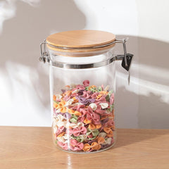 Heart Home Borosilicate Glass Jar with Bamboo Lid | Kitchen Organizer Items & Storage | Multi-utility, Leakproof, Airtight Storage Jar for Cookies, Snacks, Tea, Coffee, Sugar | Set of 2 (1000ml)