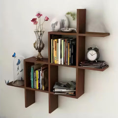 Heart Home Durable Wooden Sturdy & Long Lasting Floating Wall Mount Wooden Wall Shelf for Bedroom & Living Room | Furniture Wall Rack Shelf for Decor | Brown