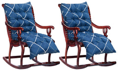 Heart Home Geomatric Printed Microfiber Comfortable, Soft, Long Back & Seat Rocking Chair, Lounger Cushion for Indoor/Outdoor with Ties, 18 * 46 Inch- Pack of 2 (Blue)