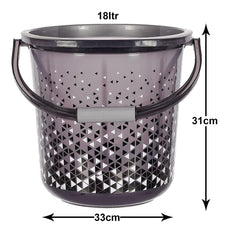 Kuber Industries Tinted Print Plastic Bucket for Home/Kitchen/Office/with Handle, 24 litre (Black)-46KM0344, Standard Pack of 2