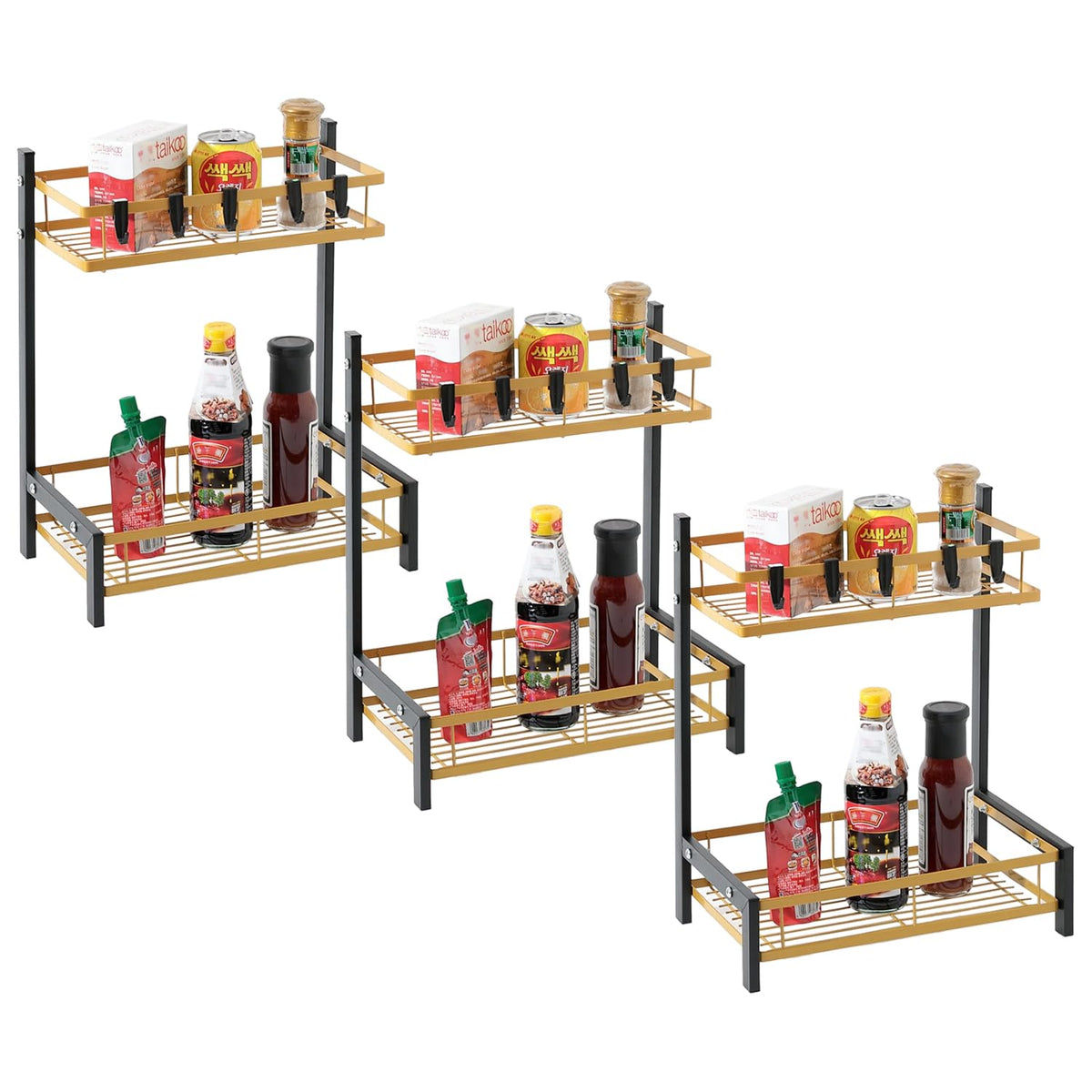 Kuber Industries 2-Layer Dish Drying Rack|Storage Rack for Kitchen Counter|Drainboard & Cutting Board Holder|Premium Utensils Basket Pack of 3 (Black & Gold)