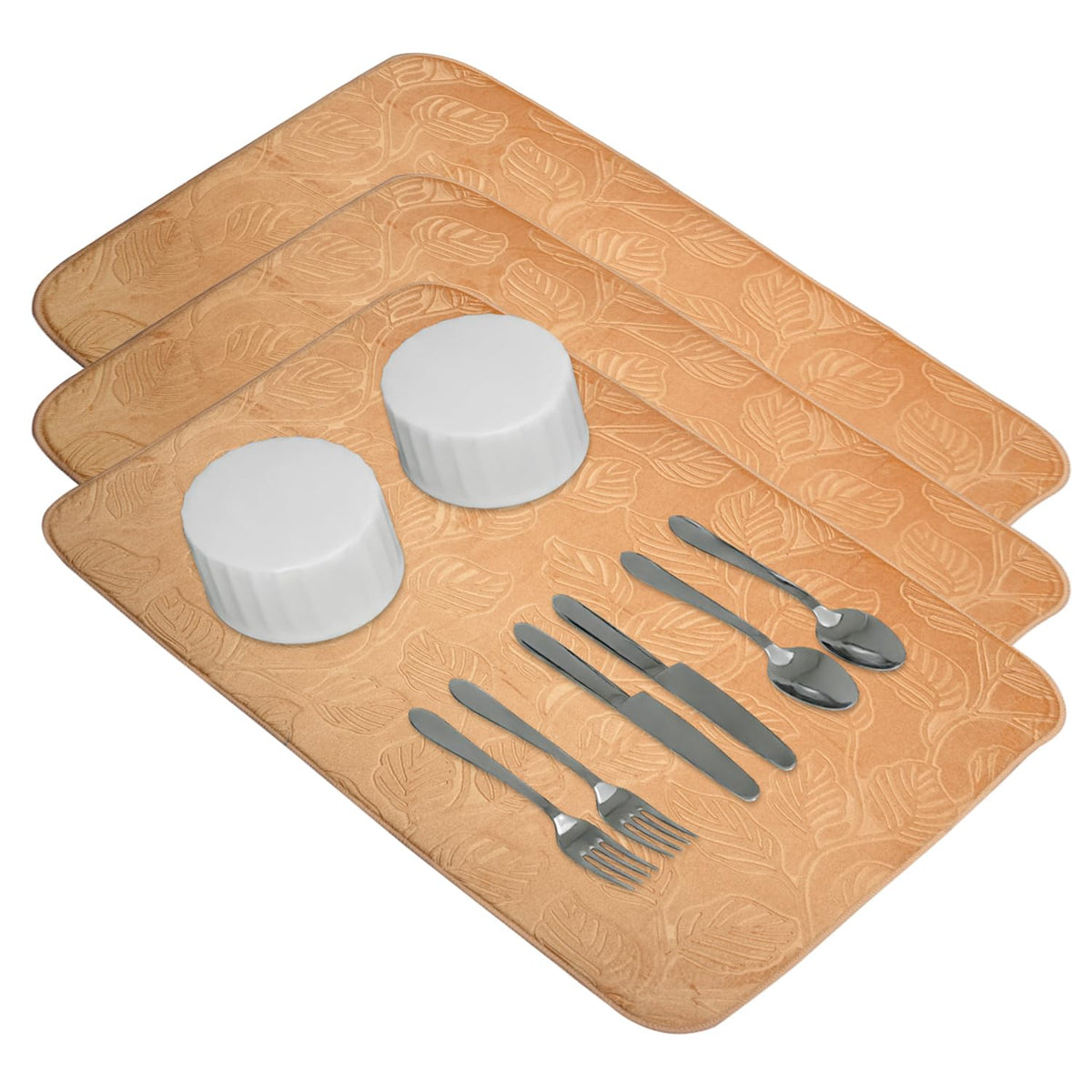 Kuber Industries Dish Dry Mat | Microfiber Drying Mat | Kitchen Drying Mat | Self Dish Dry Mat | Water Absorbent Kitchen Mat | Embossed Dish Dry Mat | 50x70 | Pack of 3 | Golden