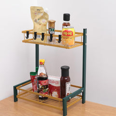 Kuber Industries 2-Layer Dish Drying Rack|Storage Rack for Kitchen Counter|Drainboard & Cutting Board Holder|Premium Utensils Basket Pack of 5 (Green & Gold)