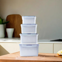 Kuber Industries 24 Pcs Food Containers | Storage Box for Fridge |Vegetable Fruit Boxes | Refrigerator Storage Box | Containers With Airtight Lid | Strainer Basket | HXP00287 | Transparent |Pack of 6