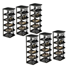 Kuber Industries (Set of 6) Waterproof Plastic Chappal Stand for Slipper & Footwear | 6-Layer Portable Shoe Rack For Home | Collapsible Design - Black