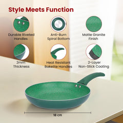 Heart Home Non-Stick Aluminum Frying Pan with Handle | Lightweight Induction Pan for Omelettes & Fish Cooking & Tadka | Scratch Resistent, Gas & Induction Compatible | Green