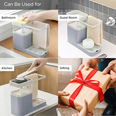 Urbane Home 3-in-1 Soap Dispenser (800ml) with Sponge Holder & Towel Rack | Multifunctional Kitchen Accessories Items for Home | Non-Fragile | Grey