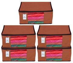 Heart Home 5 Piece Non Woven Fabric Saree Cover Set with Transparent Window, Extra Large, Dark Brown CTHH14161