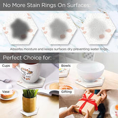 Kuber Industries 36 Pcs Diatomite Tea Coaster with Holder - Water Absorbent Hexagonal Tea Cup & Water Glass Cover Top Lid for Teapoy- Cream
