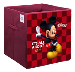 Heart Home Disney Mickey Mouse Print Non Woven Fabric Foldable Large Size Cloth Storage Box Toy, Books Wardrobe Organiser Cube with Handle (Maroon)-HEART10779