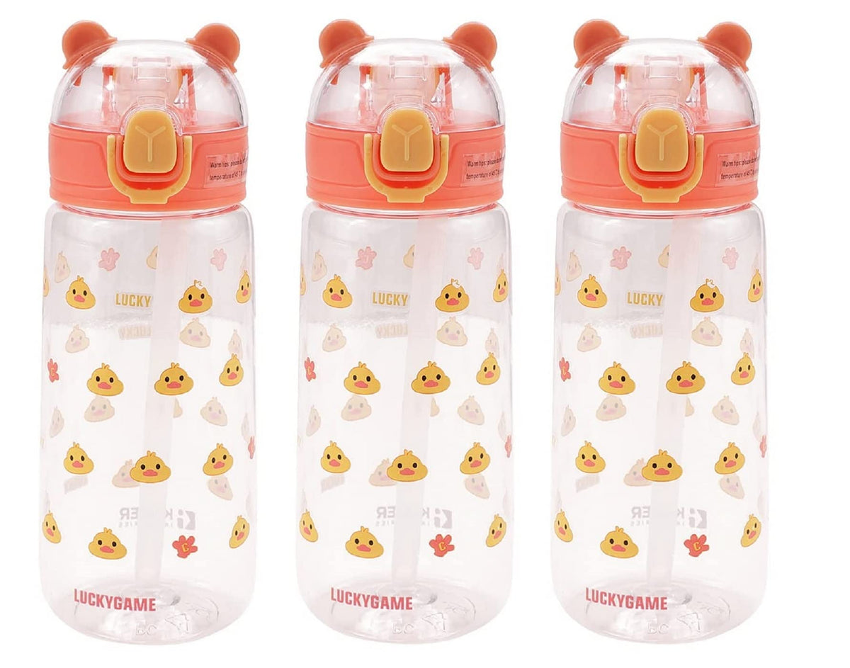 Kuber Pack of 3 Water Bottle for Kids | Printed Designs for Kids | Plastic Sipper Bottle for Kids | Food Grade Plastic | One Click Open Flip Lid | Transparent, Leak Proof, BPA Free | 550 ml