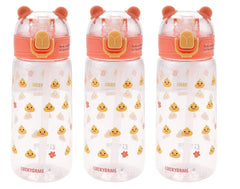Kuber Pack of 3 Water Bottle for Kids | Printed Designs for Kids | Plastic Sipper Bottle for Kids | Food Grade Plastic | One Click Open Flip Lid | Transparent, Leak Proof, BPA Free | 550 ml