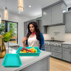 Kuber Industries Storage Tray|Versatile Plastic Storage Organizer|Rectangular Tray for Kitchen Storage|Storage Tray for office|Exel Tray 555|Pack of 3 (Green)