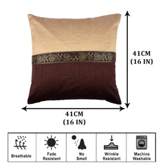 Heart Home Cushion Cover | Pillow Covers for Sofa | Throw Cushion Cover | Dupion Polyester Cushion Covers | Center Lace Cushion Covers | Set of 5 | 16 Inch | Brown