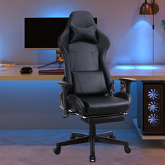 Kuber Industries Ergosmart PC Gaming Chairs with 3D Armrest & Wheels | Comes with Headrest, Lumbar Support Cushions & Footrest | Comfortable Chair for Long Sitting & Back Pain Relief Support | Black