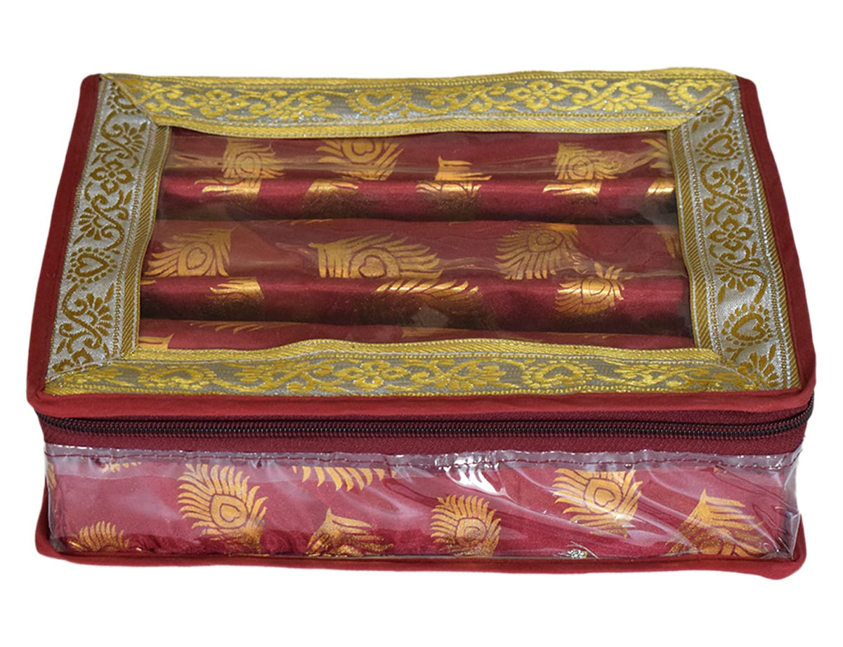 Kuber Industries Multipurpose Feather Design Laminated 3 Rod Bangle Box/Organizer/Case With Tranasparent Top (Maroon)-47KM0201