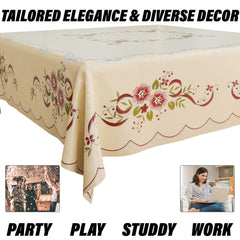 Heart Home Table Cover | PVC Dining Table Cover | Table Cloth | Center Table Cover | Table Cover for Kitchen Table | Alloy Table Cover for Hall Décor | 54 Inch | Cream