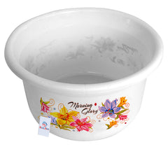 Heart Home Flower Print Unbreakable Plastic Multipurpose Bath Tub/Washing Tub 25 LTR (White)-HEART10592