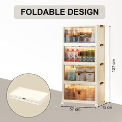 Kuber Industries (Set of 6) 3-Layer Double Door Almirah for Clothes - Collapsible & Foldable Dress Racks/Plastic Cupboard for Storage - White