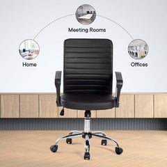 Kuber Industries Ergonomic Leather Office Chairs for Work From Home | Comes with Manual Height Adjustable, Armrest, Headrest & Lumbar Support | Comfy Study Chair for Students with Wheels | Black