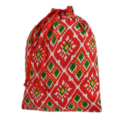 Heart Home Potli | Silk Wedding Potli | Drawstring Closure Potli | Wallet Potli | Christmas Gift Potli | Baby Shower Potli | Medium-Patola-Print Potli | 7x9 Inch | Pack of 4 | Red
