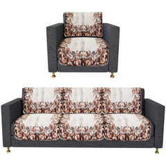 Heart Home Sofa Cover | 3+1 Seater Sofa Slip Cover Set | Brown Flower Sofa Cover | Velvet Couch Cover | Sofa Slipcover Set | Sofa Cover for Living Room | Cream