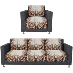 Heart Home Sofa Cover | 3+1 Seater Sofa Slip Cover Set | Brown Flower Sofa Cover | Velvet Couch Cover | Sofa Slipcover Set | Sofa Cover for Living Room | Golden