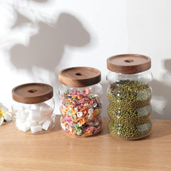 Urbane Home Borosilicate Glass Jar with Bamboo Lid | Multi-utility | Leakproof | Airtight Storage Jar for Cookies, Snacks, Tea, Coffee, Sugar | Set of 3 (340ml, 550ml, 700ml)