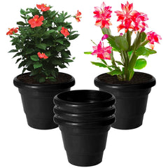 Kuber Industries Solid 2 Layered Plastic Flower Pot|Gamla for Home Decor,Nursery,Balcony,Garden,8"x 6",Pack of 5 (Black)
