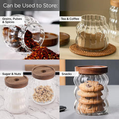 Kuber Industries Borosilicate Glass Jar with Bamboo Lid | Multi-utility | Leakproof | Airtight Storage Jar for Cookies, Snacks, Tea, Coffee, Sugar | Set of 3 (400ml, 620ml, 750ml)