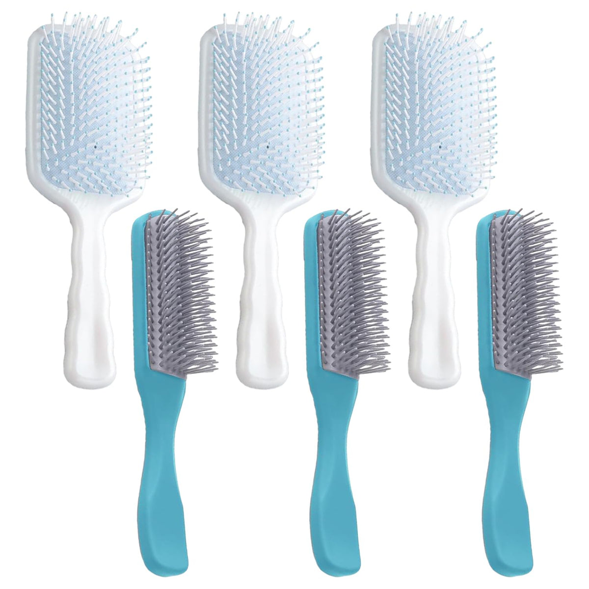 Kuber Industries Hair Brush | Flexible Bristles Brush | Hair Brush with Paddle | Straightens & Detangles Hair Brush | Suitable For All Hair Types | Hair Brush Styling Hair | Set of 6 | Blue & Blue