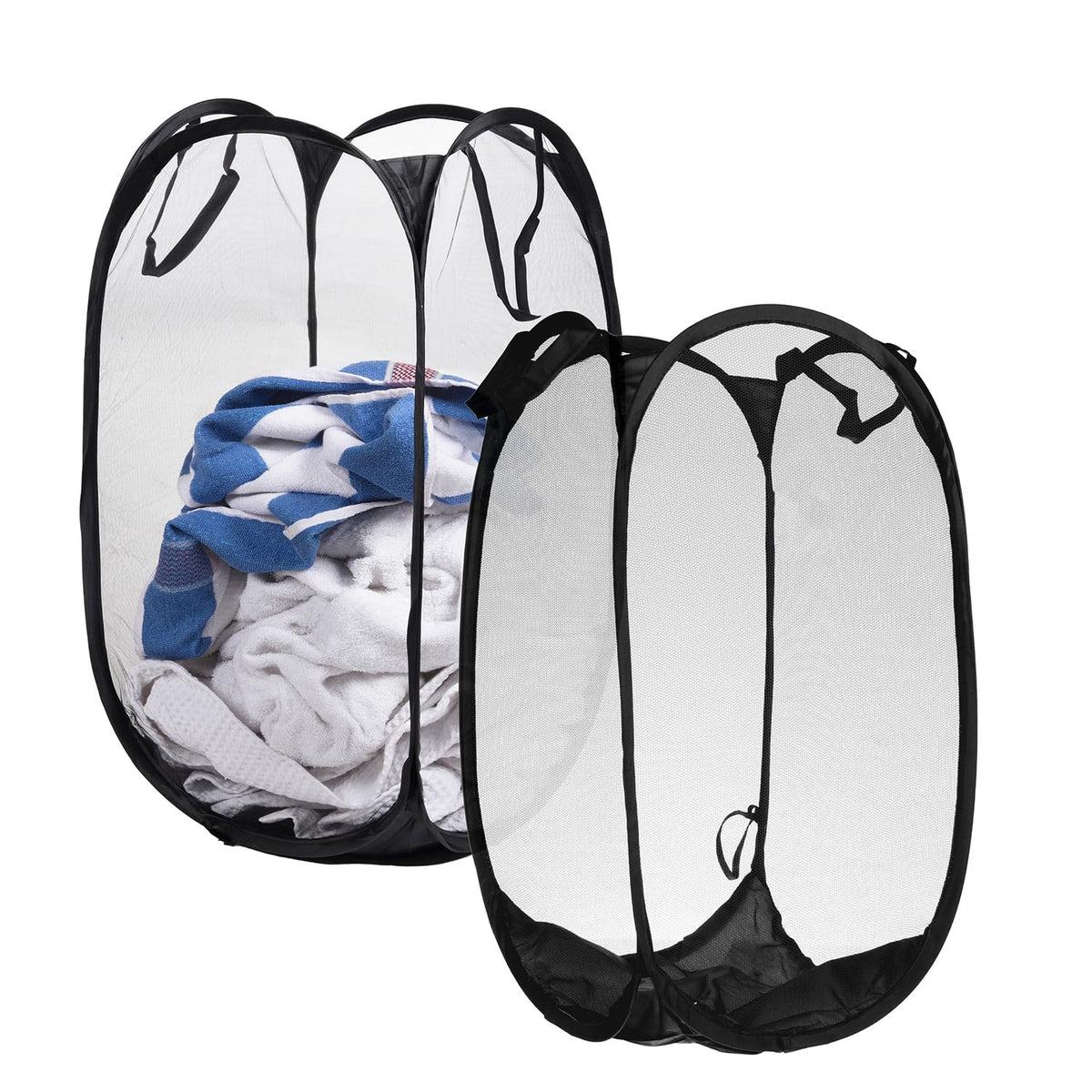 Kuber Industries Laundry Basket | Net Foldable Laundry | Nylon Storage Basket with Handle | Clothes Basket for Toy Storage | 30 LTR | Pack of 2 | Black