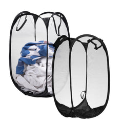 Kuber Industries Laundry Basket | Net Foldable Laundry | Nylon Storage Basket with Handle | Clothes Basket for Toy Storage | 30 LTR | Pack of 2 | Black
