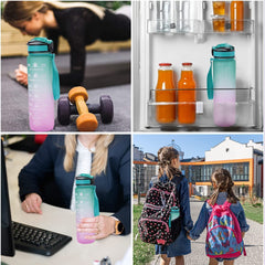 Urbane Home Motivational Water Bottle with Time Marker | Sipper Water Bottle for Kids & Adults with Straw | For Gym, Home, Office & School | Green Purple -1 L