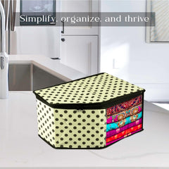 Heart Home Blouse Cover | Clothes Storage Bag | Zipper Wardrobe Organizers | Non-Woven Clothes Organiser | Side Transparent Blouse Organizer | Dot-Design | Pack of 9 | Cream
