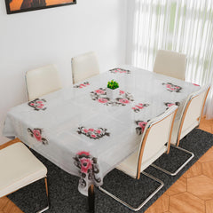 Heart Home Dining Table Cover | PVC Table Cloth Cover | 6 Seater Table Cloth | Flower Almond Table Cover | Table Protector | Table Cover for Dining Table | 60x90 Inch | Black