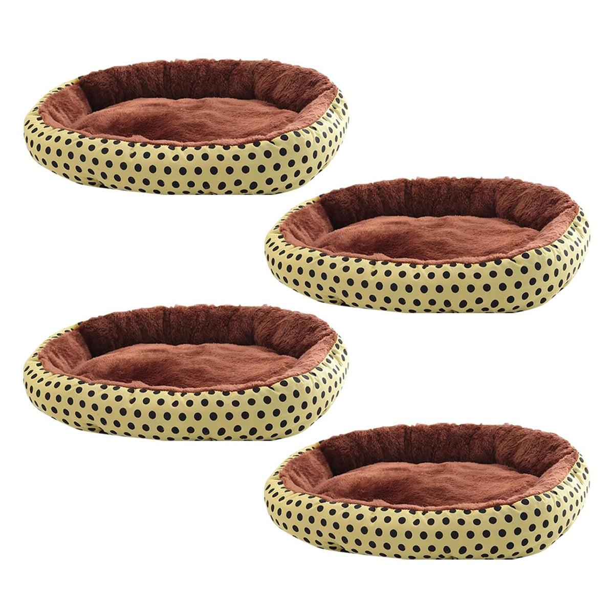 Kuber Industries Dog & Cat Bed|Soft Plush Top Pet Bed|Oxford Cloth Polyester Filling| Washable Dog Bed|Circular Cat Bed with Rise-Edge Pillow|QY039YC-L|Yellow & Coffee(Pack of 4)