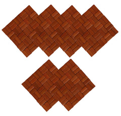 Kuber Industries Checkered Bamboo 6 Pieces Tea Coaster Set - Wooden