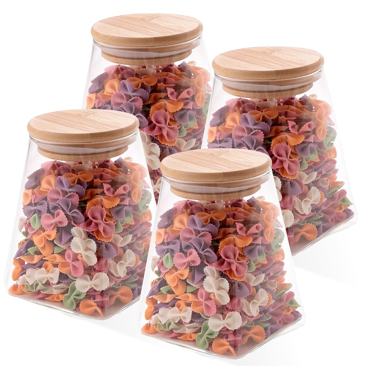 Heart Home Borosilicate Glass Jar with Bamboo Lid (Pack of 4 Triangle)