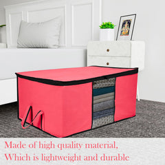 Heart Home Underbed Storage Bag | Clothes Storage Organizer | Blanket Cover with Clear Window | Zipper Closure & Handle Cloth Organizer | Plain Black Border | Large | Pack of 3 | Pink