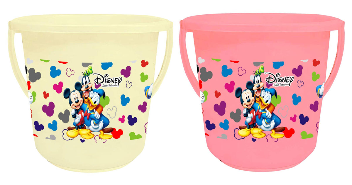 Kuber Industries Disney Team Mickey Print Multipurpose Plastic Bucket,16 LTR (Pink & Cream)-Pack of 2 -HS_35_KUBMARTS17408