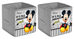 Kuber Industries Disney Mickey Printed Non-Woven Foldable Storage Bin/Cube/Organizer For Toys, Clothes And Books With Handles- Pack of 2 (Grey) -HS43KUBMART26272