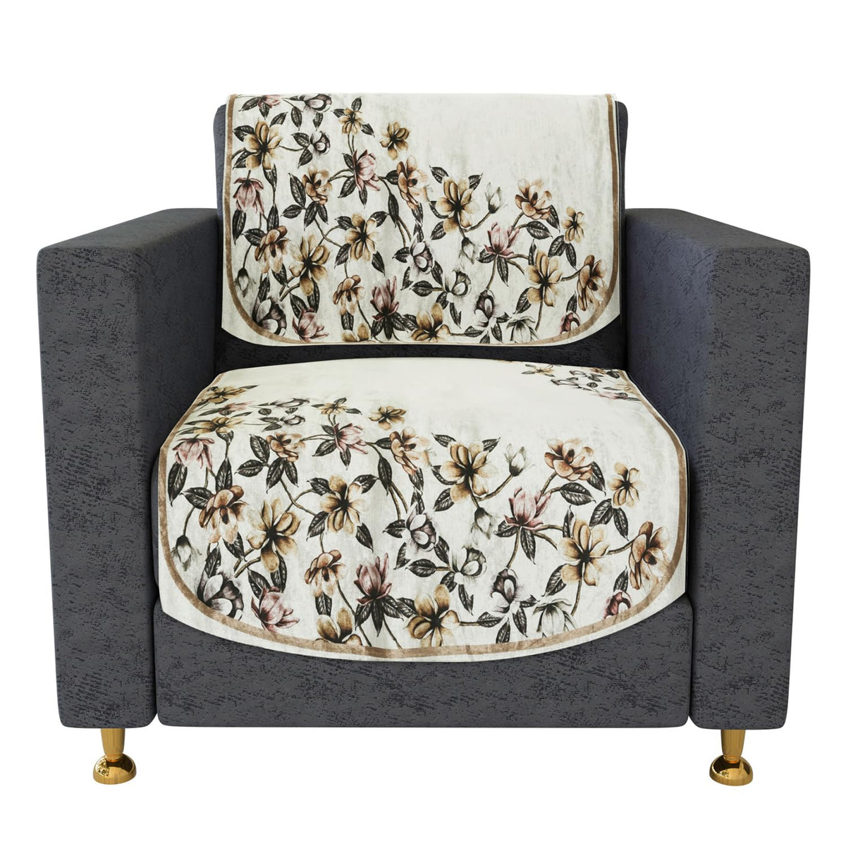 Heart Home Sofa Cover | Single Seater Sofa Slip Cover Set | Side Flower Sofa Cover | Velvet Couch Cover | Sofa Slipcover Set | Sofa Cover for Living Room | Cream